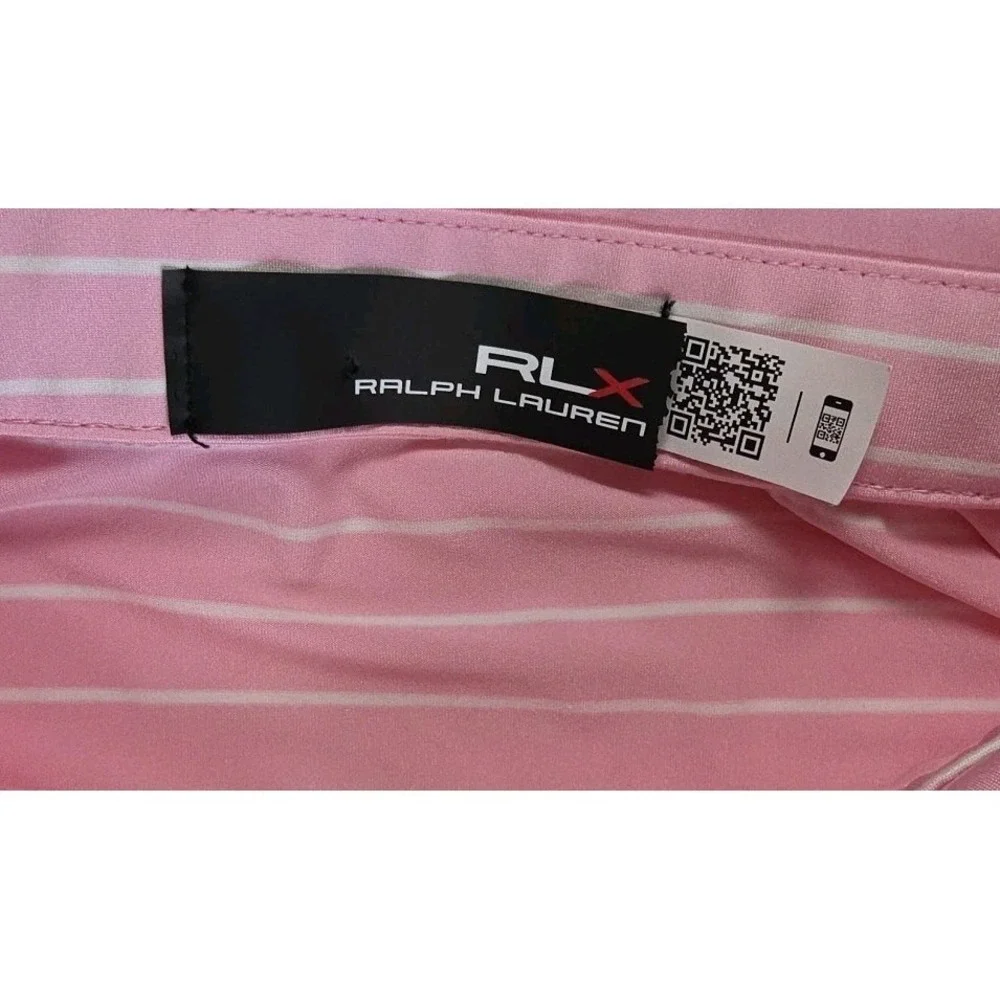 RLX Ralph Lauren Polo Shirt Mens Pink White Stripe Performance‎ Golf Wicking